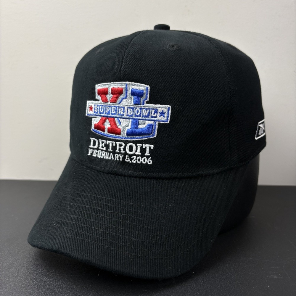 Vintage Reebok Super Bowl XL 2006 Detroit Strapback Hat Black NFL Adjustable Cap